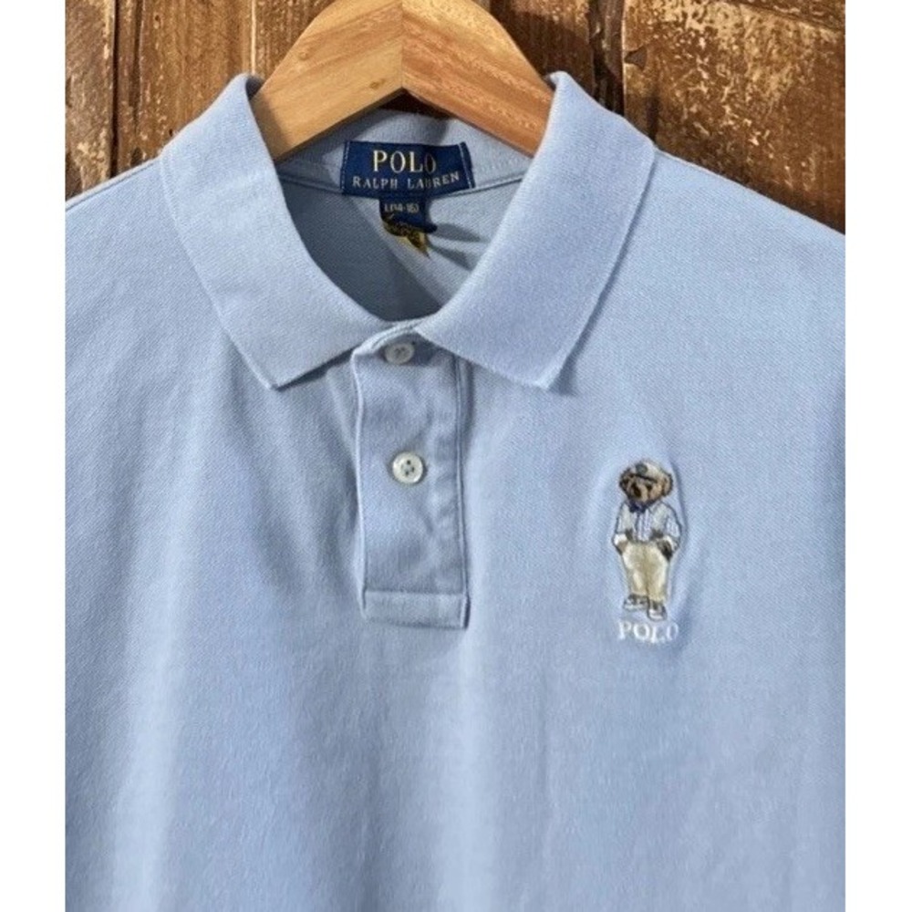 Boys Polo Ralph Lauren Embroidered Polo Bear Mesh Polo Shirt Large 14-16